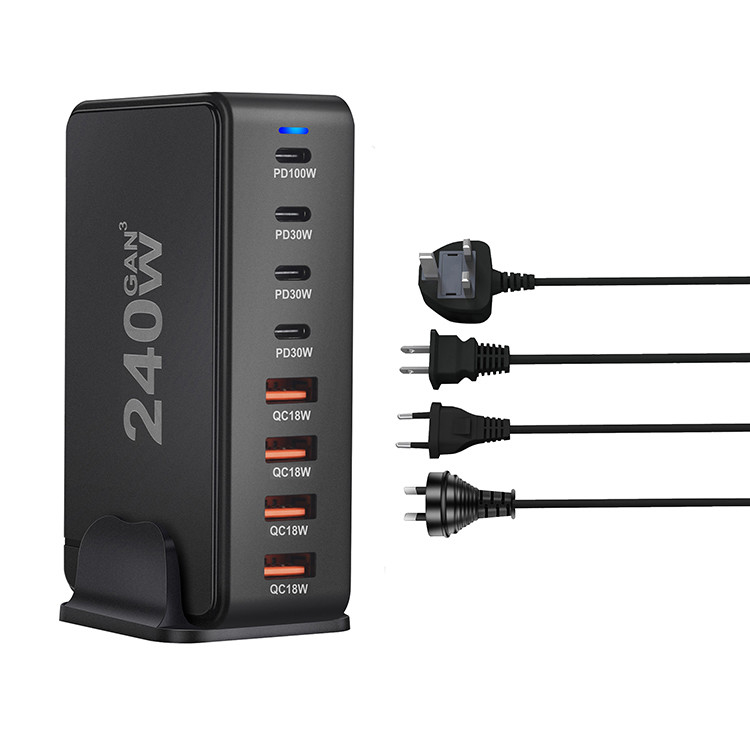 XZH 8-Ports Compact 240W USB C Charger PPS PD 100W 30W QC18W Multiport Fast Charging Station for MacBook Laptop I Phone
